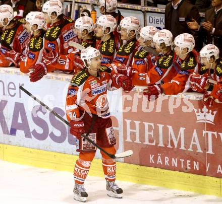 EBEL. Eishockey Bundesliga. EC KAC gegen EHC LIWEST Linz.  Jubel Jamie Lundmark (KAC). Klagenfurt, am 13.2.2013.
Foto: Kuess 


---
pressefotos, pressefotografie, kuess, qs, qspictures, sport, bild, bilder, bilddatenbank