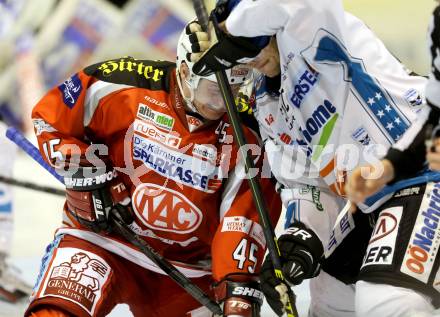 EBEL. Eishockey Bundesliga. EC KAC gegen EHC LIWEST Linz.  David Schuller,  (KAC), Philipp Lukas (Linz). Klagenfurt, am 13.2.2013.
Foto: Kuess 


---
pressefotos, pressefotografie, kuess, qs, qspictures, sport, bild, bilder, bilddatenbank