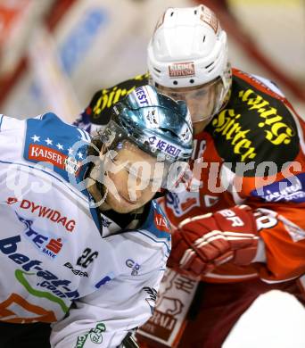 EBEL. Eishockey Bundesliga. EC KAC gegen EHC LIWEST Linz.  Thomas Koch, (KAC), Rob Hisey  (Linz). Klagenfurt, am 13.2.2013.
Foto: Kuess 


---
pressefotos, pressefotografie, kuess, qs, qspictures, sport, bild, bilder, bilddatenbank