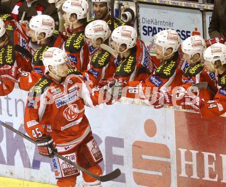 EBEL. Eishockey Bundesliga. EC KAC gegen EHC LIWEST Linz.  Torjubel David Schuller (KAC). Klagenfurt, am 13.2.2013.
Foto: Kuess 


---
pressefotos, pressefotografie, kuess, qs, qspictures, sport, bild, bilder, bilddatenbank