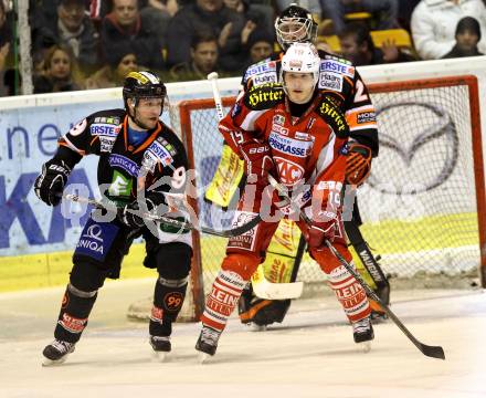 EBEL. Eishockey Bundesliga. EC KAC gegen Moser Medical Graz 99ers.   Stefan Geier,  (KAC), Robert Wren (Graz). Klagenfurt, am 15.2.2013.
Foto: Kuess 


---
pressefotos, pressefotografie, kuess, qs, qspictures, sport, bild, bilder, bilddatenbank