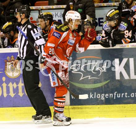 EBEL. Eishockey Bundesliga. EC KAC gegen Moser Medical Graz 99ers.    Torjubel John Lammers, (KAC). Klagenfurt, am 15.2.2013.
Foto: Kuess 


---
pressefotos, pressefotografie, kuess, qs, qspictures, sport, bild, bilder, bilddatenbank