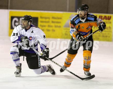 Eishockey Hobbycup St. Stefan/Lavanttal  gegen St. Michael/Bleiburg. Detlef Konegger,   (St. Stefan), Thomas Zeloth, (St. Michael). Voelkermarkt, am 15.2.2013.
Foto: Kuess
---
pressefotos, pressefotografie, kuess, qs, qspictures, sport, bild, bilder, bilddatenbank