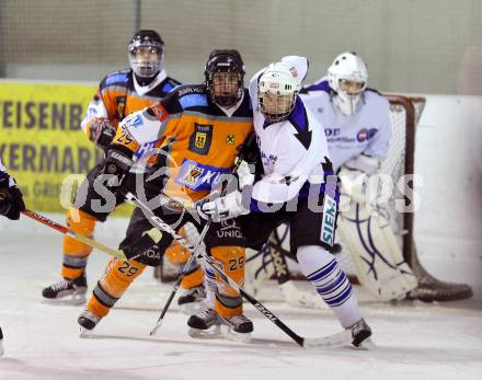 Eishockey Hobbycup St. Stefan/Lavanttal  gegen St. Michael/Bleiburg. Ernst Raschun,  (St. Stefan), Thomas Fejan (St. Michael). Voelkermarkt, am 15.2.2013.
Foto: Kuess
---
pressefotos, pressefotografie, kuess, qs, qspictures, sport, bild, bilder, bilddatenbank