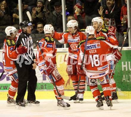 EBEL. Eishockey Bundesliga. EC KAC gegen Moser Medical Graz 99ers.   Torjubel  (KAC). Klagenfurt, am 15.2.2013.
Foto: Kuess 


---
pressefotos, pressefotografie, kuess, qs, qspictures, sport, bild, bilder, bilddatenbank