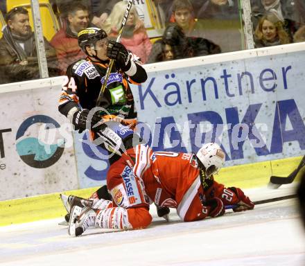 EBEL. Eishockey Bundesliga. EC KAC gegen Moser Medical Graz 99ers.   John Lammers, (KAC),  Kristof Reinthaler  (Graz). Klagenfurt, am 15.2.2013.
Foto: Kuess 


---
pressefotos, pressefotografie, kuess, qs, qspictures, sport, bild, bilder, bilddatenbank