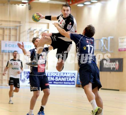 Handball Bundesliga. Aufstiegsrunde. SC Ferlach gegen HIT medalp Tirol. Izudin Mujanovic, (Ferlach), Stefan Watzl (Tirol). Ferlach, 16.2.2013.
Foto: Kuess
---
pressefotos, pressefotografie, kuess, qs, qspictures, sport, bild, bilder, bilddatenbank