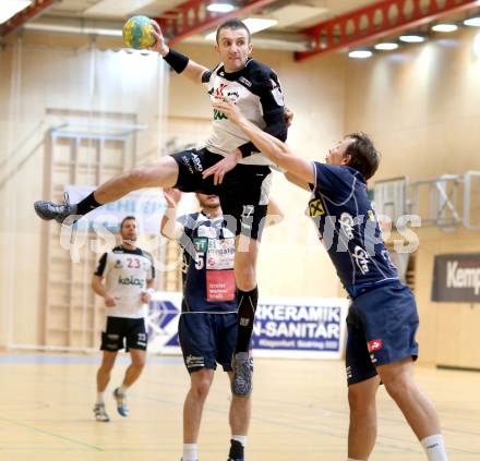 Handball Bundesliga. Aufstiegsrunde. SC Ferlach gegen HIT medalp Tirol. Izudin Mujanovic, (Ferlach), Stefan Watzl (Tirol).. Ferlach, 16.2.2013.
Foto: Kuess
---
pressefotos, pressefotografie, kuess, qs, qspictures, sport, bild, bilder, bilddatenbank