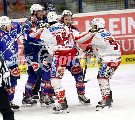 EBEL. Eishockey Bundesliga. EC VSV gegen KAC.  Brad Cole, Andreas Wiedergut,  (VSV), David Schuller, Tyler Spurgeon (KAC). Villach, am 17.2.2013.
Foto: Kuess 


---
pressefotos, pressefotografie, kuess, qs, qspictures, sport, bild, bilder, bilddatenbank