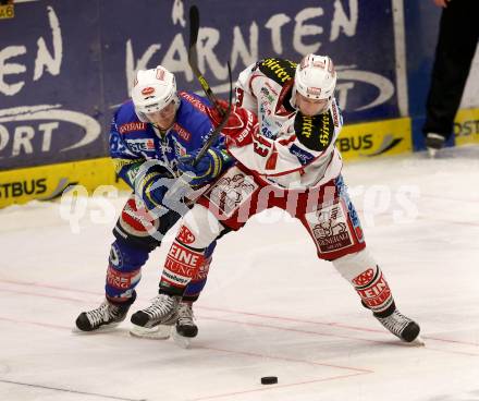 EBEL. Eishockey Bundesliga. EC VSV gegen KAC. Antti Pusa,  (VSV), Tomislav Zanoski (KAC). Villach, am 17.2.2013.
Foto: Kuess 


---
pressefotos, pressefotografie, kuess, qs, qspictures, sport, bild, bilder, bilddatenbank