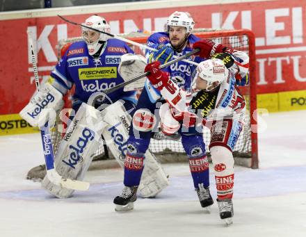 EBEL. Eishockey Bundesliga. EC VSV gegen KAC.  Jean Philippe Lamoureux, Scott Hotham,  (VSV),  John Lammers (KAC). Villach, am 17.2.2013.
Foto: Kuess 


---
pressefotos, pressefotografie, kuess, qs, qspictures, sport, bild, bilder, bilddatenbank