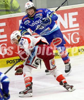 EBEL. Eishockey Bundesliga. EC VSV gegen KAC. Andreas Wiedergut, (VSV), Jamie Lundmark  (KAC). Villach, am 17.2.2013.
Foto: Kuess 


---
pressefotos, pressefotografie, kuess, qs, qspictures, sport, bild, bilder, bilddatenbank