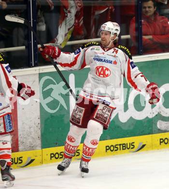 EBEL. Eishockey Bundesliga. EC VSV gegen KAC.  Torjubel Jamie Lundmark (KAC). Villach, am 17.2.2013.
Foto: Kuess 


---
pressefotos, pressefotografie, kuess, qs, qspictures, sport, bild, bilder, bilddatenbank