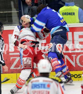 EBEL. Eishockey Bundesliga. EC VSV gegen KAC. Rauferei, Schlaegerei. Benjamin Petrik, (VSV), Kevin Doell  (KAC). . Villach, am 17.2.2013.
Foto: Kuess 


---
pressefotos, pressefotografie, kuess, qs, qspictures, sport, bild, bilder, bilddatenbank