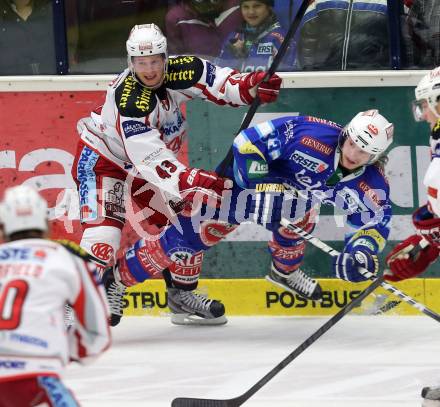 EBEL. Eishockey Bundesliga. EC VSV gegen KAC. Andreas Wiedergut,  (VSV), Tomislav Zanoski (KAC). Villach, am 17.2.2013.
Foto: Kuess 


---
pressefotos, pressefotografie, kuess, qs, qspictures, sport, bild, bilder, bilddatenbank