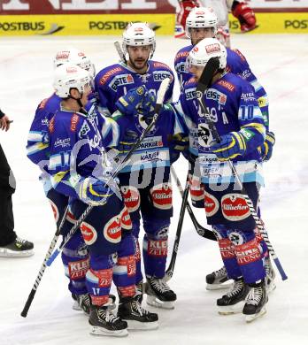 EBEL. Eishockey Bundesliga. EC VSV gegen KAC. Torjubel Derek Ryan, John Hughes, Scott Hotham, Brad Cole, Derek Damon (VSV). Villach, am 17.2.2013.
Foto: Kuess 


---
pressefotos, pressefotografie, kuess, qs, qspictures, sport, bild, bilder, bilddatenbank