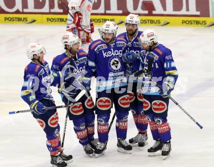 EBEL. Eishockey Bundesliga. EC VSV gegen KAC. Torjubel Derek Ryan, John Hughes, Scott Hotham, Brad Cole, Derek Damon (VSV). Villach, am 17.2.2013.
Foto: Kuess 


---
pressefotos, pressefotografie, kuess, qs, qspictures, sport, bild, bilder, bilddatenbank