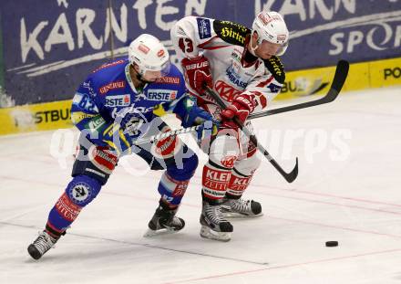 EBEL. Eishockey Bundesliga. EC VSV gegen KAC. Antti Pusa, (VSV), Tomislav Zanoski  (KAC). Villach, am 17.2.2013.
Foto: Kuess 


---
pressefotos, pressefotografie, kuess, qs, qspictures, sport, bild, bilder, bilddatenbank