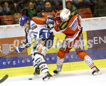 EBEL. Eishockey Bundesliga. EC KAC gegen KHL Medvescak Zagreb. Tyler Spurgeon  (KAC), KOSTOVIC Dario (Zagreb). Klagenfurt, am 19.2.2013.
Foto: Kuess 


---
pressefotos, pressefotografie, kuess, qs, qspictures, sport, bild, bilder, bilddatenbank