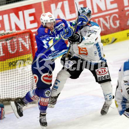 EBEL. Eishockey Bundesliga. EC VSV gegen EHC LIWEST Linz. Derek Ryan,  (VSV), Daniel Mitterdorfer (Linz). Villach, am 19.2.2013.
Foto: Kuess 


---
pressefotos, pressefotografie, kuess, qs, qspictures, sport, bild, bilder, bilddatenbank