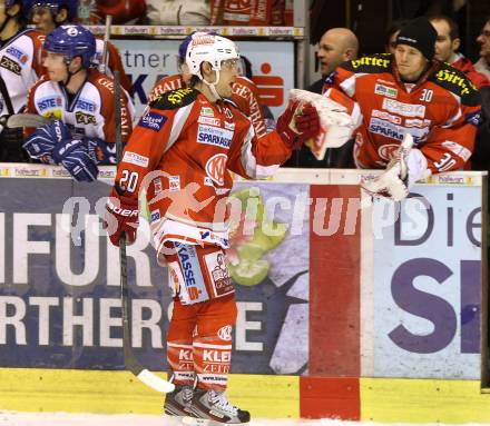 EBEL. Eishockey Bundesliga. EC KAC gegen KHL Medvescak Zagreb.  Jubel John Lammers (KAC). Klagenfurt, am 19.2.2013.
Foto: Kuess 


---
pressefotos, pressefotografie, kuess, qs, qspictures, sport, bild, bilder, bilddatenbank