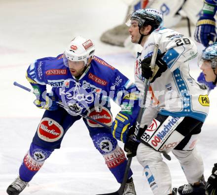 EBEL. Eishockey Bundesliga. EC VSV gegen EHC LIWEST Linz.  Derek Damon,  (VSV), Mike Ouellette (Linz). Villach, am 19.2.2013.
Foto: Kuess 


---
pressefotos, pressefotografie, kuess, qs, qspictures, sport, bild, bilder, bilddatenbank