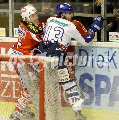 EBEL. Eishockey Bundesliga. EC KAC gegen KHL Medvescak Zagreb. Kirk Furey,  (KAC), BOZIC Dennis (Zagreb). Klagenfurt, am 19.2.2013.
Foto: Kuess 


---
pressefotos, pressefotografie, kuess, qs, qspictures, sport, bild, bilder, bilddatenbank