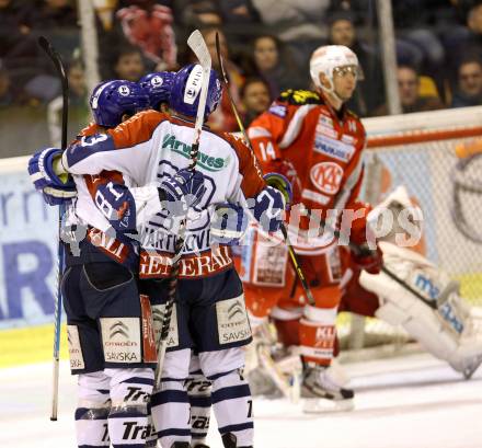 EBEL. Eishockey Bundesliga. EC KAC gegen KHL Medvescak Zagreb.  Torjubel   (Zagreb). Klagenfurt, am 19.2.2013.
Foto: Kuess 


---
pressefotos, pressefotografie, kuess, qs, qspictures, sport, bild, bilder, bilddatenbank