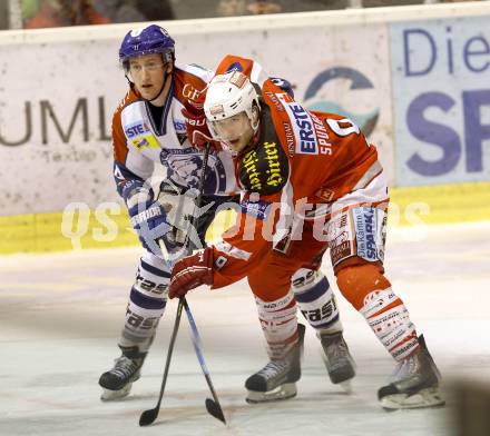 EBEL. Eishockey Bundesliga. EC KAC gegen KHL Medvescak Zagreb.  Tyler Spurgeon, (KAC), BUCK Brandon (Zagreb). Klagenfurt, am 19.2.2013.
Foto: Kuess 


---
pressefotos, pressefotografie, kuess, qs, qspictures, sport, bild, bilder, bilddatenbank