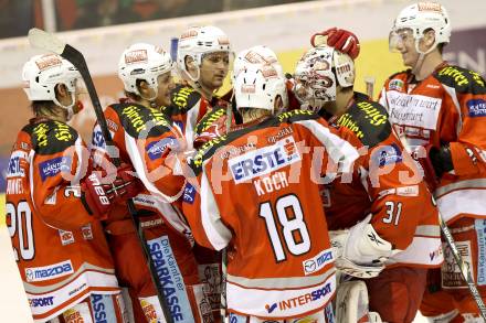 EBEL. Eishockey Bundesliga. EC KAC gegen KHL Medvescak Zagreb.  Jubel (KAC). Klagenfurt, am 19.2.2013.
Foto: Kuess 


---
pressefotos, pressefotografie, kuess, qs, qspictures, sport, bild, bilder, bilddatenbank