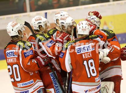 EBEL. Eishockey Bundesliga. EC KAC gegen KHL Medvescak Zagreb. Jubel   (KAC). Klagenfurt, am 19.2.2013.
Foto: Kuess 


---
pressefotos, pressefotografie, kuess, qs, qspictures, sport, bild, bilder, bilddatenbank