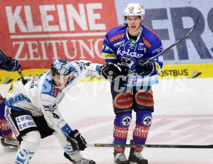 EBEL. Eishockey Bundesliga. EC VSV gegen EHC LIWEST Linz. Alexander Rauchenwald,  (VSV), Daniel Mitterdorfer (Linz). Villach, am 19.2.2013.
Foto: Kuess 


---
pressefotos, pressefotografie, kuess, qs, qspictures, sport, bild, bilder, bilddatenbank