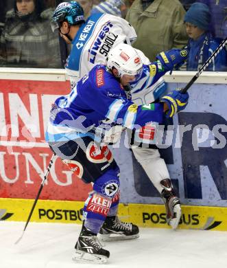 EBEL. Eishockey Bundesliga. EC VSV gegen EHC LIWEST Linz. Patrick Platzer,  (VSV), Fabian Scholz (Linz). Villach, am 19.2.2013.
Foto: Kuess 


---
pressefotos, pressefotografie, kuess, qs, qspictures, sport, bild, bilder, bilddatenbank