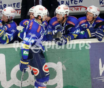 EBEL. Eishockey Bundesliga. EC VSV gegen EHC LIWEST Linz. Torjubel Stefan Bacher (VSV). Villach, am 19.2.2013.
Foto: Kuess 


---
pressefotos, pressefotografie, kuess, qs, qspictures, sport, bild, bilder, bilddatenbank