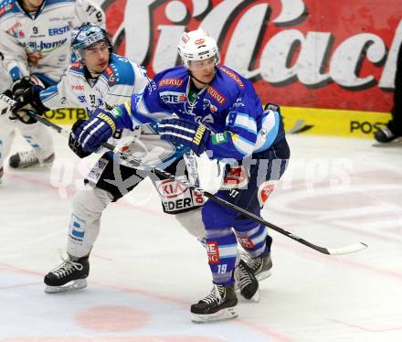 EBEL. Eishockey Bundesliga. EC VSV gegen EHC LIWEST Linz. Stefan Bacher,  (VSV), Mike Ouellette (Linz). Villach, am 19.2.2013.
Foto: Kuess 


---
pressefotos, pressefotografie, kuess, qs, qspictures, sport, bild, bilder, bilddatenbank