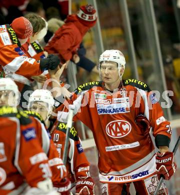 EBEL. Eishockey Bundesliga. EC KAC gegen Moser Medical Graz 99ers. Jubel Mike Siklenka (KAC). Klagenfurt, am 24.2.2013.
Foto: Kuess 


---
pressefotos, pressefotografie, kuess, qs, qspictures, sport, bild, bilder, bilddatenbank