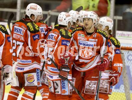 EBEL. Eishockey Bundesliga. EC KAC gegen Moser Medical Graz 99ers. Jubel KAC. Klagenfurt, am 24.2.2013.
Foto: Kuess 


---
pressefotos, pressefotografie, kuess, qs, qspictures, sport, bild, bilder, bilddatenbank