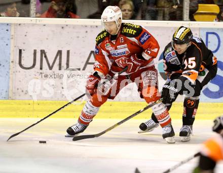 EBEL. Eishockey Bundesliga. EC KAC gegen Moser Medical Graz 99ers. Johannes Kirisits,  (KAC), Matthias Iberer (Graz). Klagenfurt, am 24.2.2013.
Foto: Kuess 


---
pressefotos, pressefotografie, kuess, qs, qspictures, sport, bild, bilder, bilddatenbank