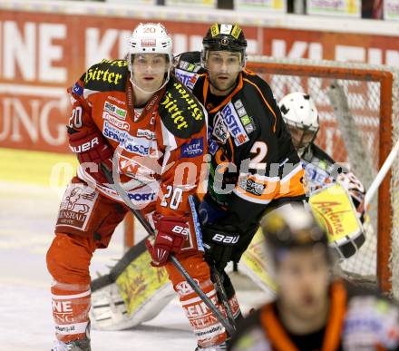 EBEL. Eishockey Bundesliga. EC KAC gegen Moser Medical Graz 99ers. John Lammers, (KAC), Rodney Coleman Jarrett  (Graz). Klagenfurt, am 24.2.2013.
Foto: Kuess 


---
pressefotos, pressefotografie, kuess, qs, qspictures, sport, bild, bilder, bilddatenbank