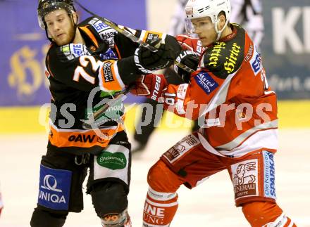 EBEL. Eishockey Bundesliga. EC KAC gegen Moser Medical Graz 99ers. Stephan Geier, (KAC),  Kevin Moderer (Graz).. Klagenfurt, am 19.2.2013.
Foto: Kuess 


---
pressefotos, pressefotografie, kuess, qs, qspictures, sport, bild, bilder, bilddatenbank