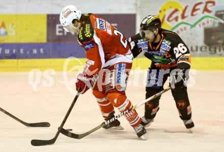 EBEL. Eishockey Bundesliga. EC KAC gegen Moser Medical Graz 99ers. Thomas HUndertpfund, (KAC),  Jean Michel Daoust (Graz). Klagenfurt, am 24.2.2013.
Foto: Kuess 


---
pressefotos, pressefotografie, kuess, qs, qspictures, sport, bild, bilder, bilddatenbank