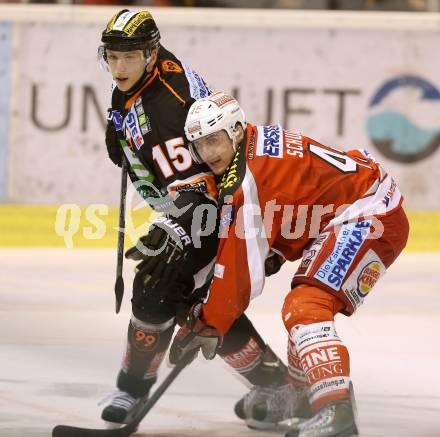 EBEL. Eishockey Bundesliga. EC KAC gegen Moser Medical Graz 99ers. David Schuller,  (KAC), Matthias Iberer (Graz). Klagenfurt, am 24.2.2013.
Foto: Kuess 


---
pressefotos, pressefotografie, kuess, qs, qspictures, sport, bild, bilder, bilddatenbank