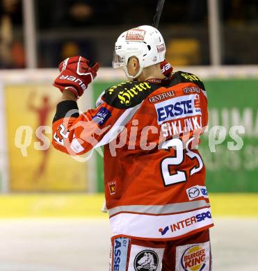 EBEL. Eishockey Bundesliga. EC KAC gegen Moser Medical Graz 99ers. Torjubel Mike Siklenka (KAC). Klagenfurt, am 19.2.2013.
Foto: Kuess 


---
pressefotos, pressefotografie, kuess, qs, qspictures, sport, bild, bilder, bilddatenbank