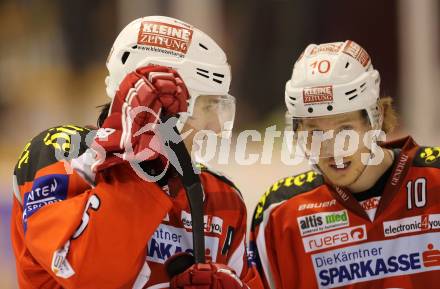 EBEL. Eishockey Bundesliga. EC KAC gegen Moser Medical Graz 99ers. Tyler Spurgeon, Tyler Scofield (KAC). Klagenfurt, am 24.2.2013.
Foto: Kuess 


---
pressefotos, pressefotografie, kuess, qs, qspictures, sport, bild, bilder, bilddatenbank