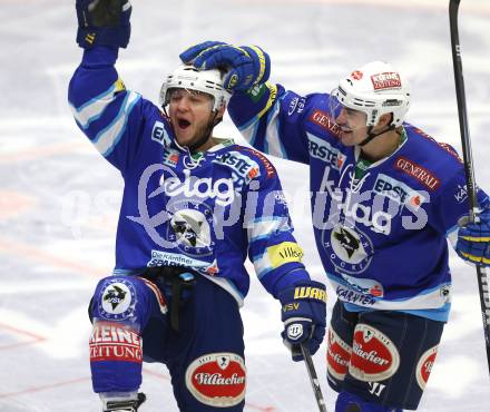 EBEL. Eishockey Bundesliga. EC VSV gegen EHC LIWEST Linz. Torjubel john Hughes, Klemen Pretnar (VSV),  (Linz). Villach, am 26.2.2013.
Foto: Kuess 
---
pressefotos, pressefotografie, kuess, qs, qspictures, sport, bild, bilder, bilddatenbank