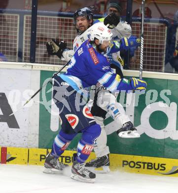 EBEL. Eishockey Bundesliga. EC VSV gegen EHC LIWEST Linz. Brad Cole (VSV), Patrick Leahy (Linz). Villach, am 26.2.2013.
Foto: Kuess 
---
pressefotos, pressefotografie, kuess, qs, qspictures, sport, bild, bilder, bilddatenbank