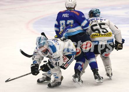 EBEL. Eishockey Bundesliga. EC VSV gegen EHC LIWEST Linz. Antti Pusa (VSV), Curtis Murphy, Robert Lukas (Linz). Villach, am 26.2.2013.
Foto: Kuess 
---
pressefotos, pressefotografie, kuess, qs, qspictures, sport, bild, bilder, bilddatenbank