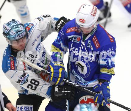 EBEL. Eishockey Bundesliga. EC VSV gegen EHC LIWEST Linz. Marco Pewal (VSV), Mike Ouellette (Linz). Villach, am 26.2.2013.
Foto: Kuess 
---
pressefotos, pressefotografie, kuess, qs, qspictures, sport, bild, bilder, bilddatenbank