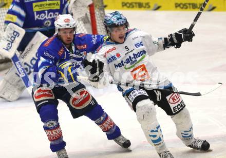 EBEL. Eishockey Bundesliga. EC VSV gegen EHC LIWEST Linz. Marco Pewal (VSV), Danny Irmen (Linz). Villach, am 26.2.2013.
Foto: Kuess 
---
pressefotos, pressefotografie, kuess, qs, qspictures, sport, bild, bilder, bilddatenbank