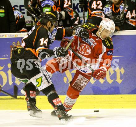 EBEL. Eishockey Bundesliga. EC KAC gegen Moser Medical Graz 99ers. Johannes Kirisits,  (KAC), Guillaume Lefebvre (Graz). Klagenfurt, am 1.3.2013.
Foto: Kuess 


---
pressefotos, pressefotografie, kuess, qs, qspictures, sport, bild, bilder, bilddatenbank